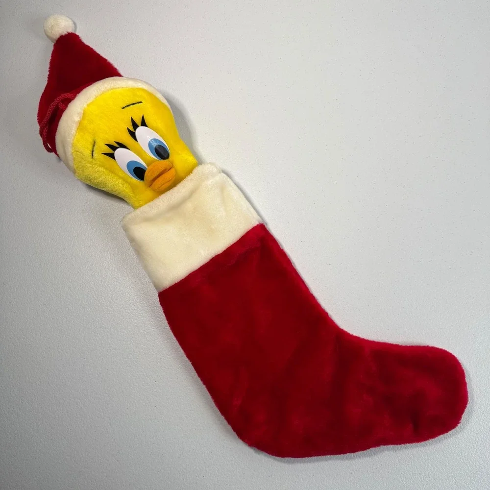 Vintage Tweety Bird Christmas Stocking Looney Tunes Plush Santa Hat Holiday Deco